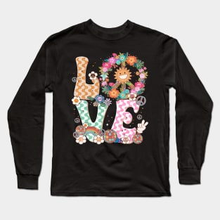 Peace Sign Love 60s 70s Costume Groovy Hippie Theme Party Long Sleeve T-Shirt